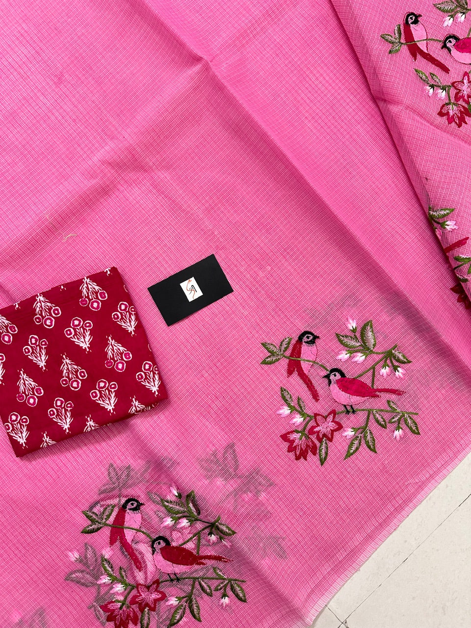 Embroidered Kota Cotton Doria Saree