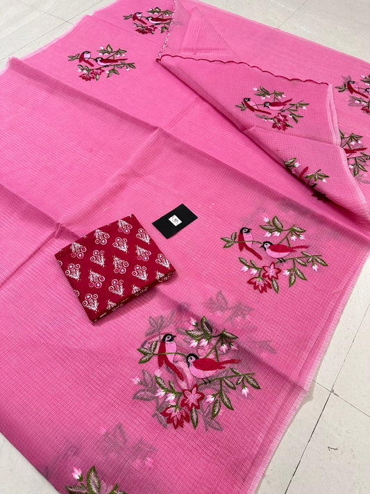 Embroidered Kota Cotton Doria Saree