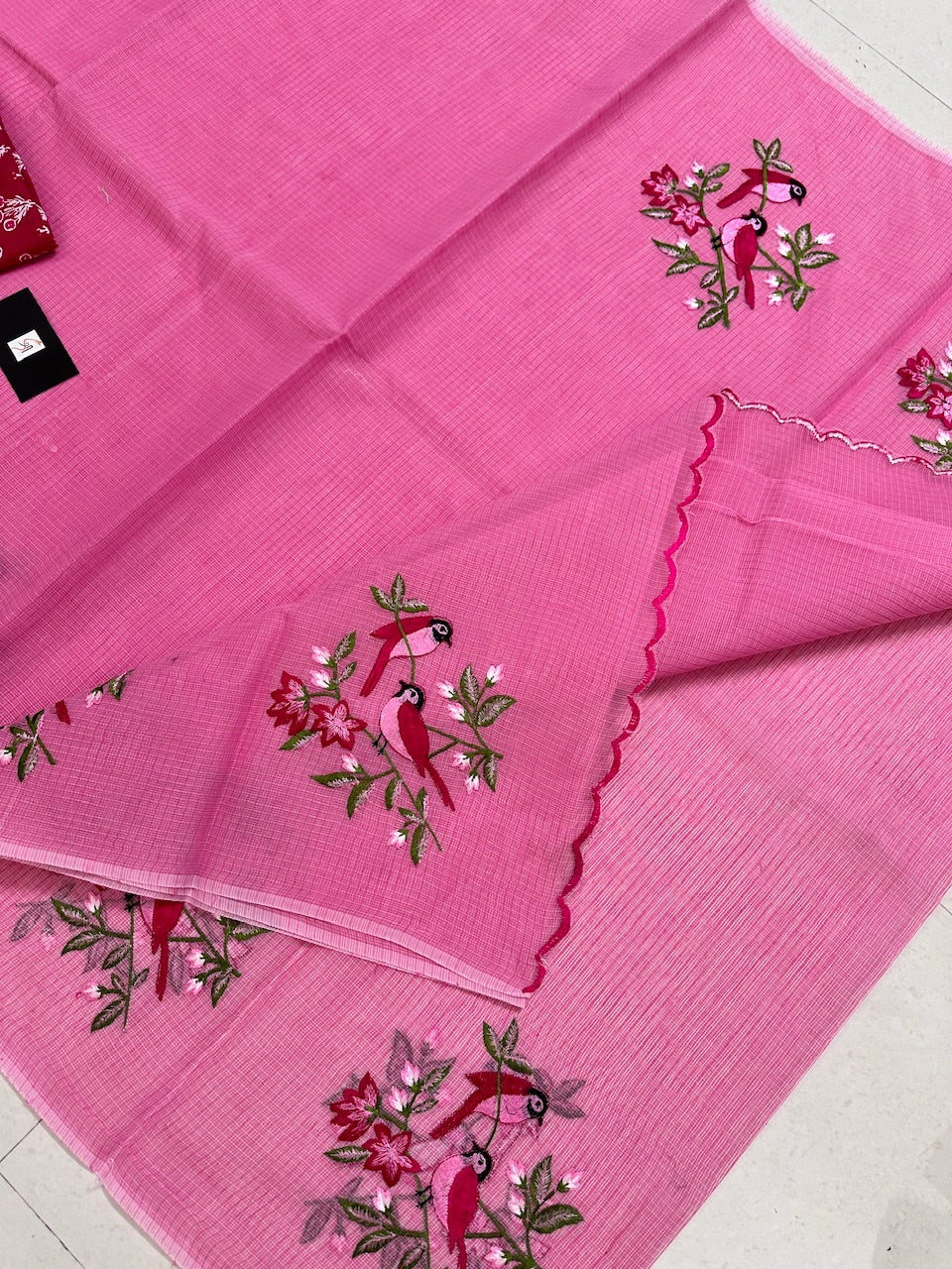 Embroidered Kota Cotton Doria Saree