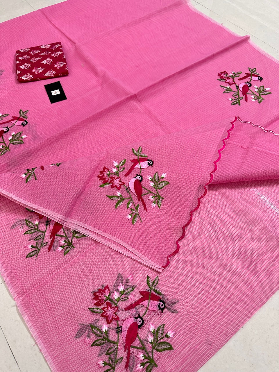 Embroidered Kota Cotton Doria Saree