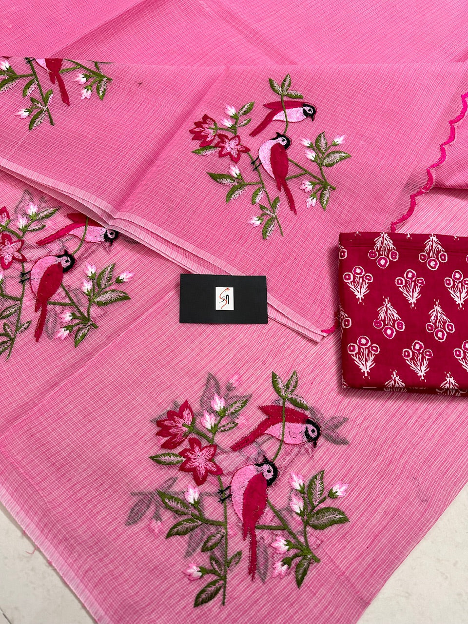 Embroidered Kota Cotton Doria Saree