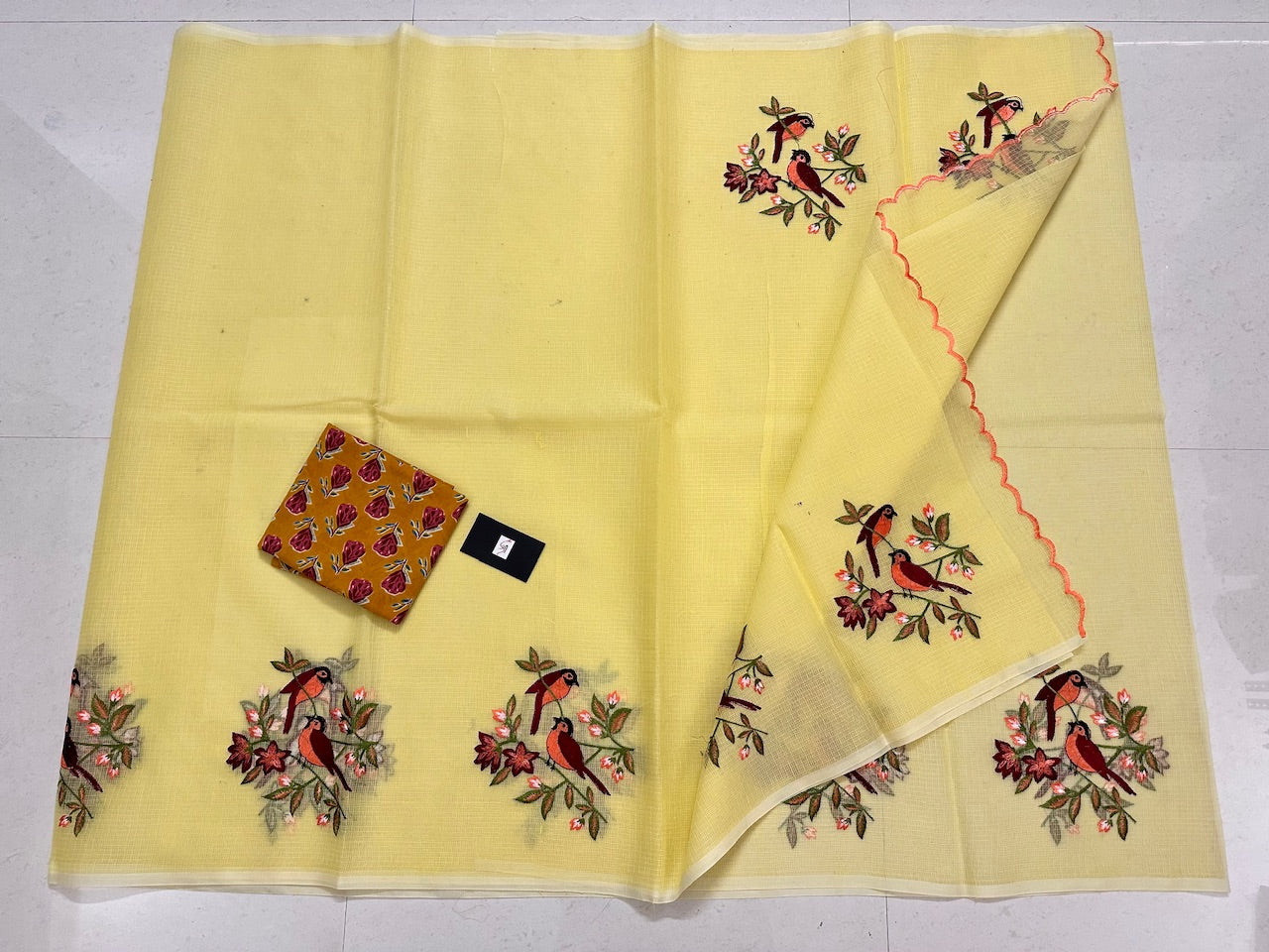 Embroidered Kota Cotton Doria Saree