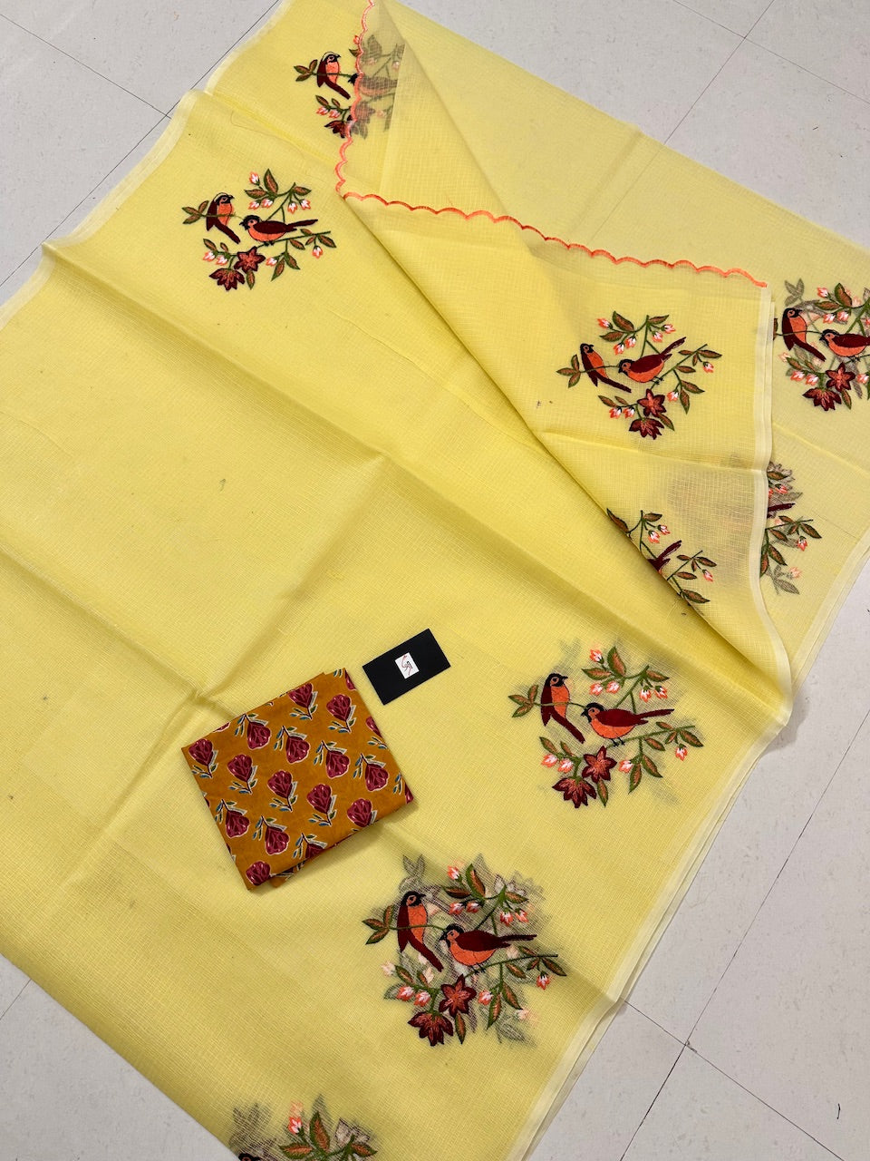 Embroidered Kota Cotton Doria Saree