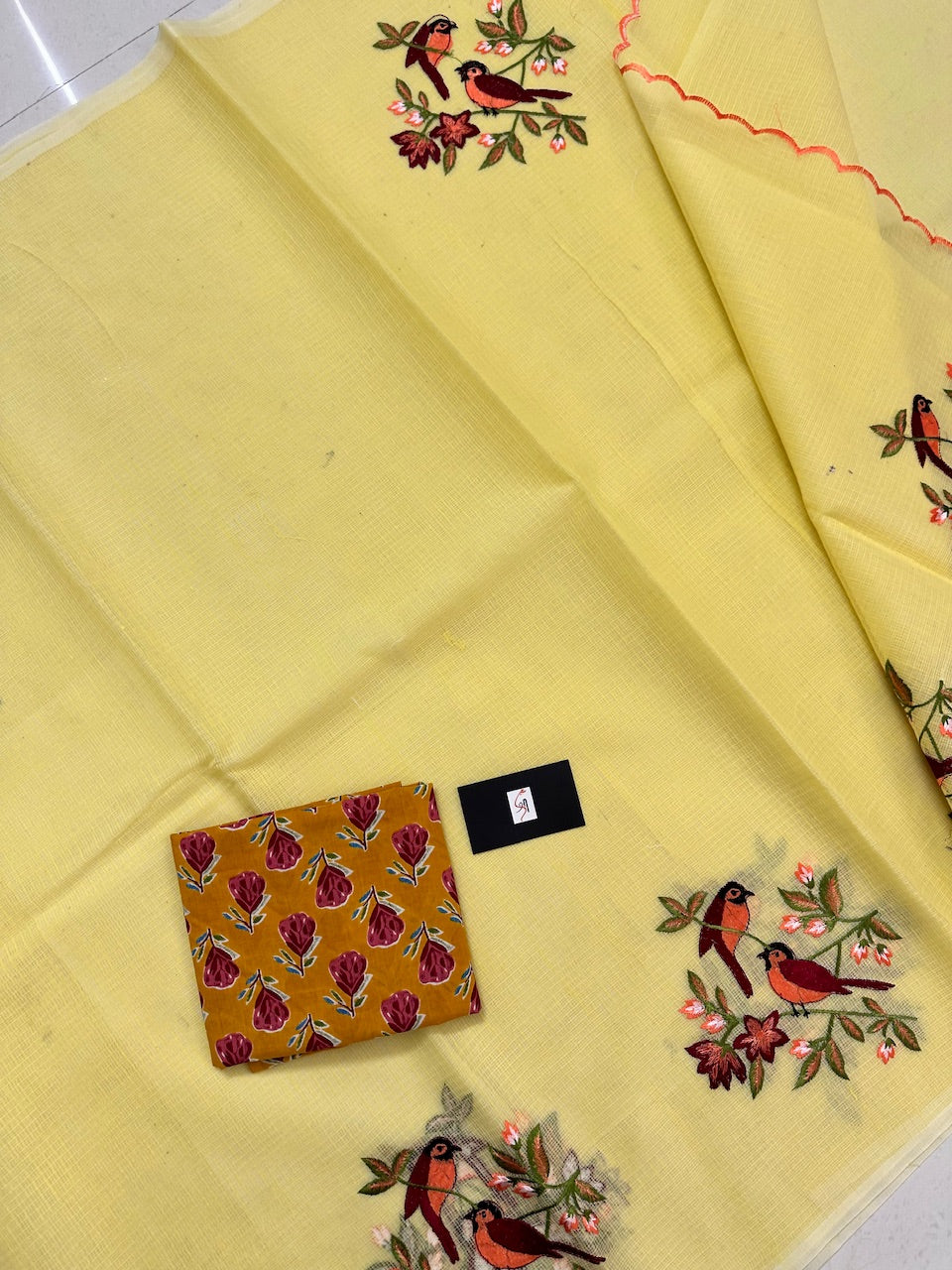 Embroidered Kota Cotton Doria Saree