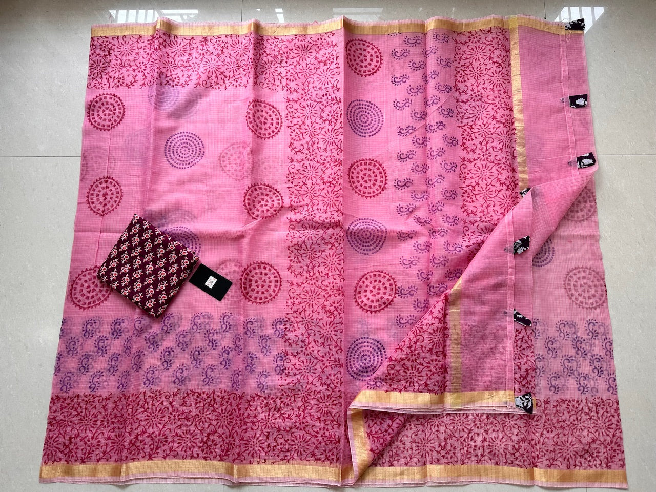 HandBlock Printed Kota Cotton Doria Saree