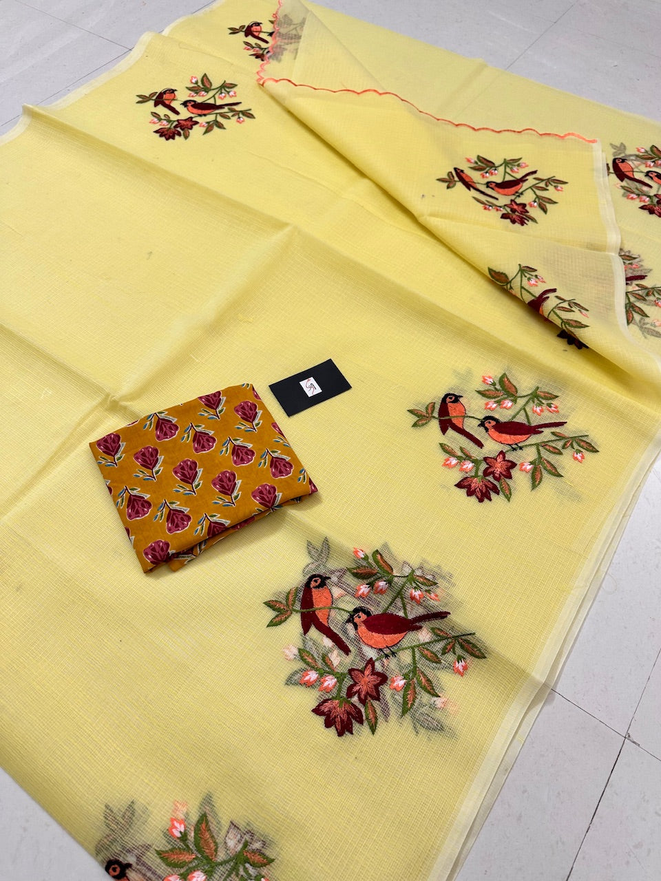 Embroidered Kota Cotton Doria Saree