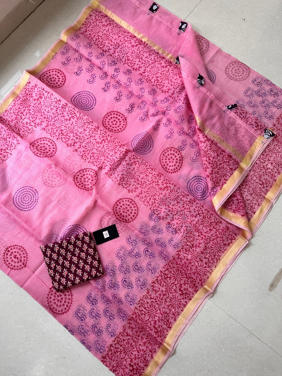 HandBlock Printed Kota Cotton Doria Saree