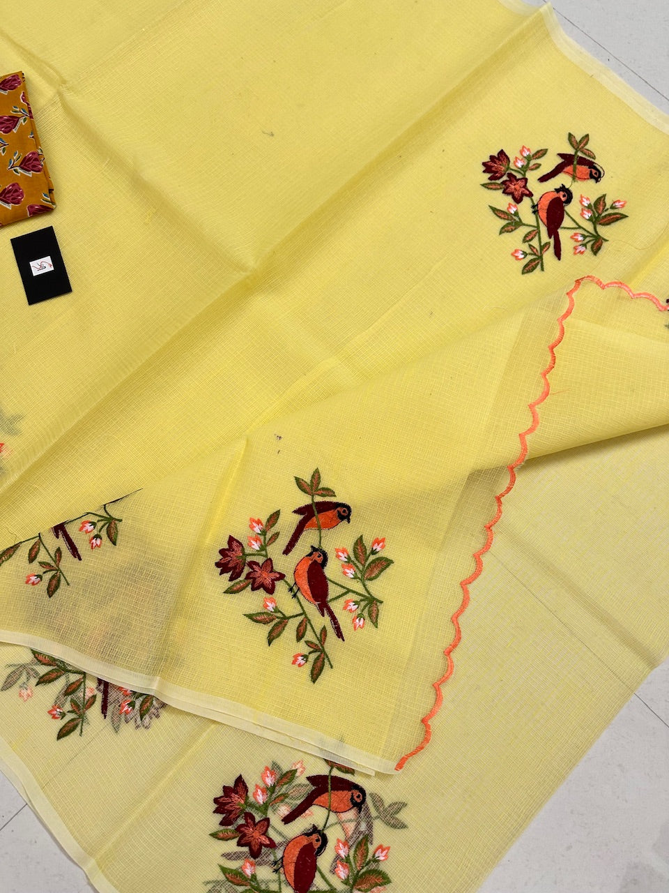 Embroidered Kota Cotton Doria Saree