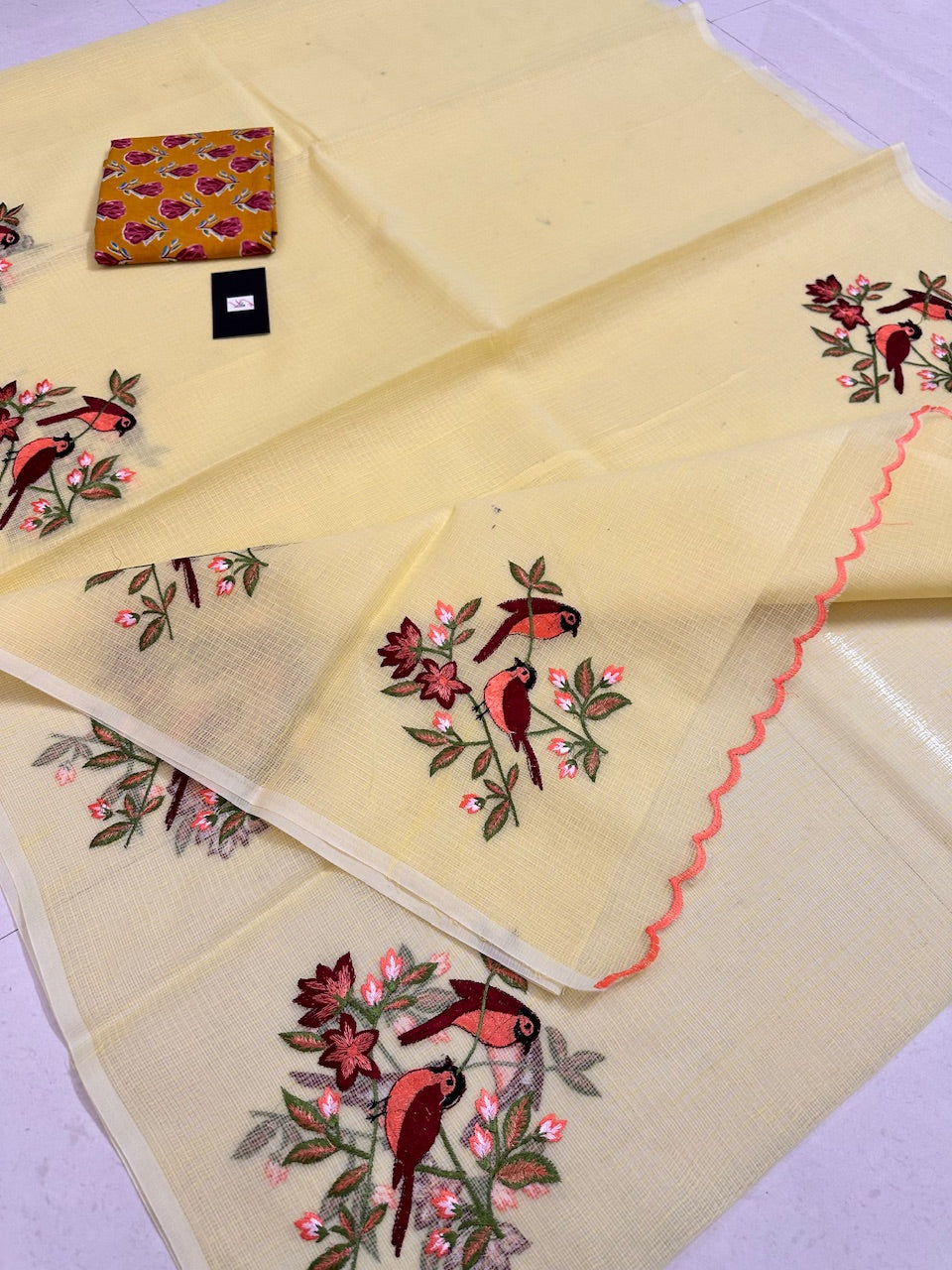 Embroidered Kota Cotton Doria Saree