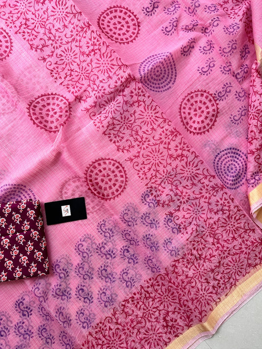 HandBlock Printed Kota Cotton Doria Saree