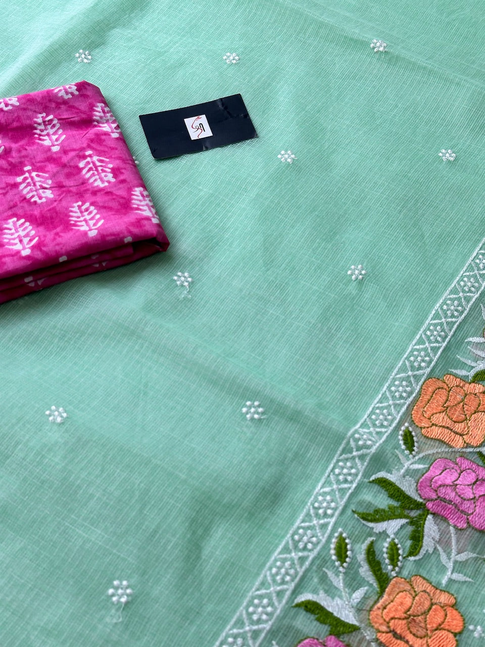 Embroidered Kota Cotton Doria Saree