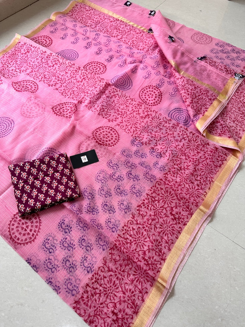 HandBlock Printed Kota Cotton Doria Saree