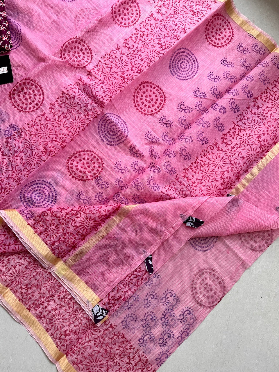 HandBlock Printed Kota Cotton Doria Saree