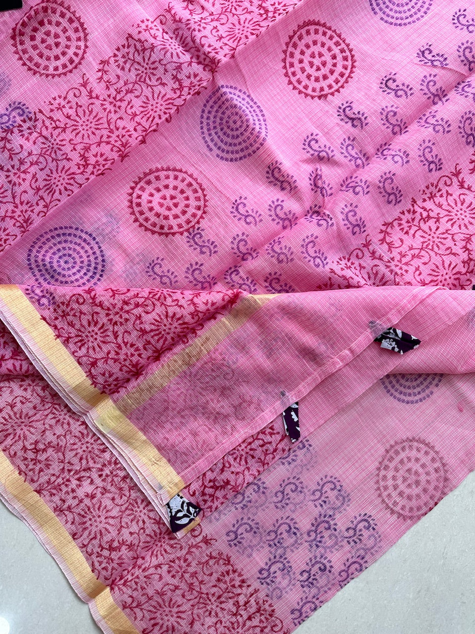 HandBlock Printed Kota Cotton Doria Saree