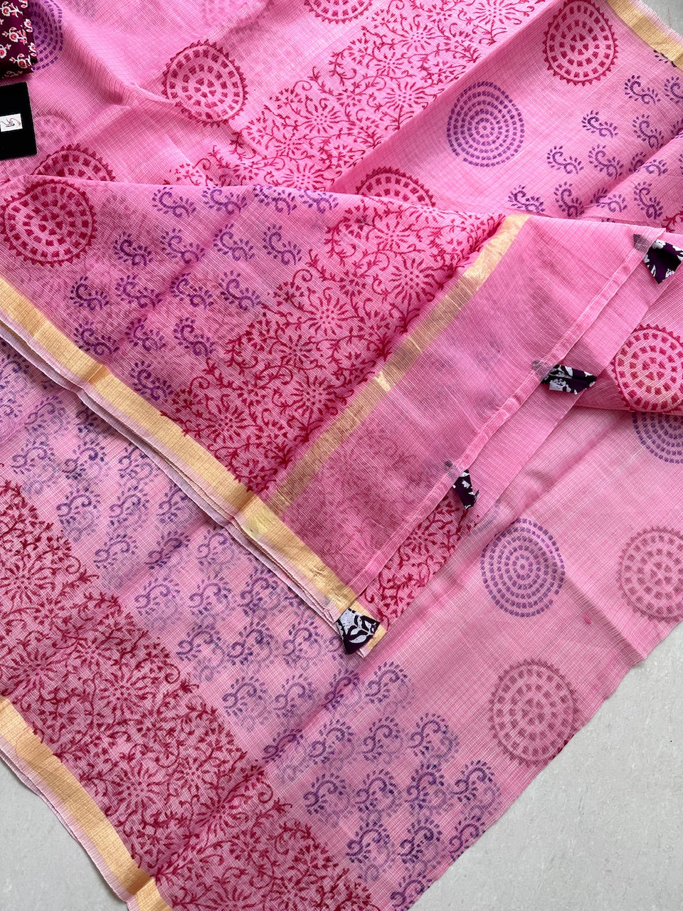 HandBlock Printed Kota Cotton Doria Saree