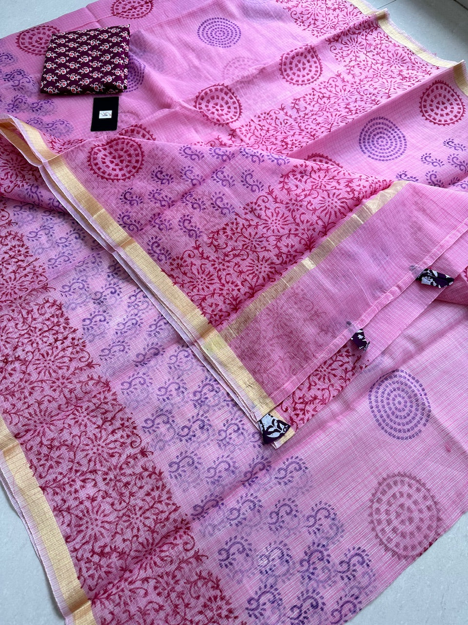 HandBlock Printed Kota Cotton Doria Saree