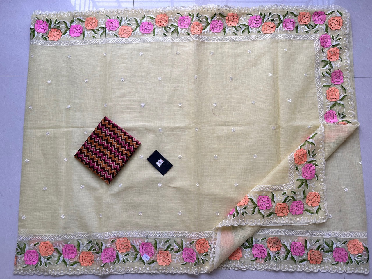 Embroidered Kota Cotton Doria Saree