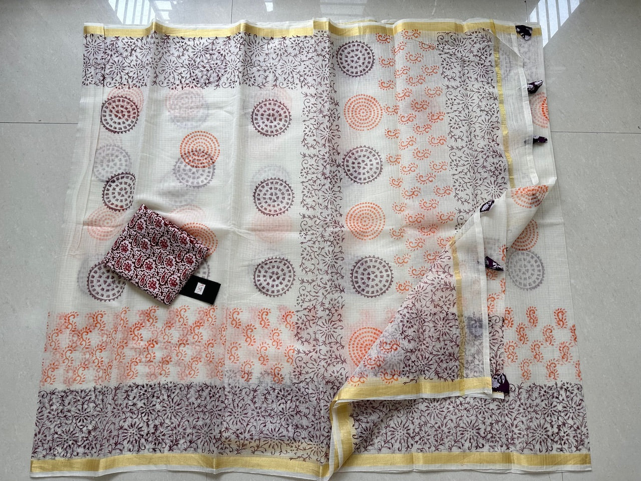 HandBlock Printed Kota Cotton Doria Saree