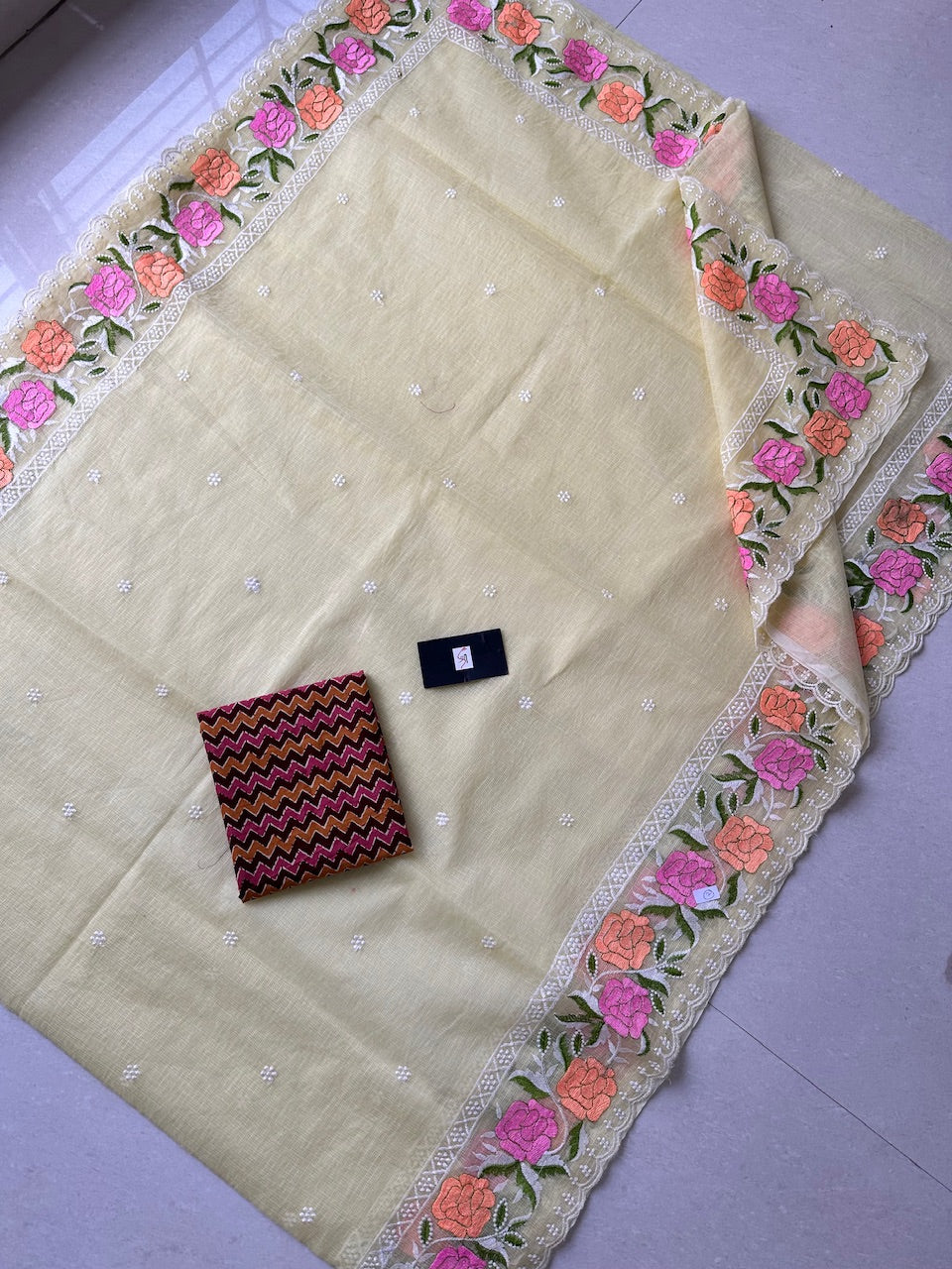 Embroidered Kota Cotton Doria Saree