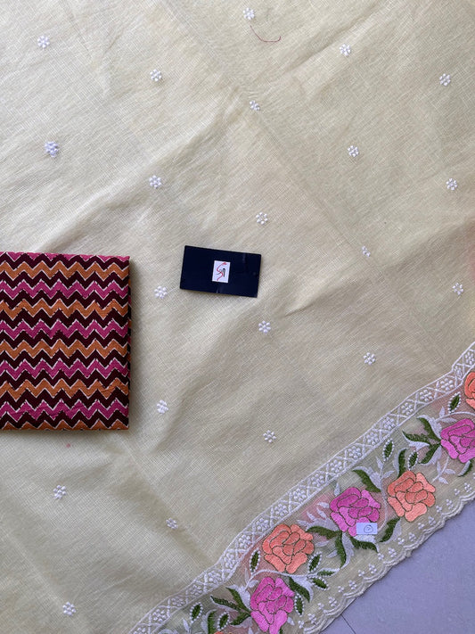 Embroidered Kota Cotton Doria Saree