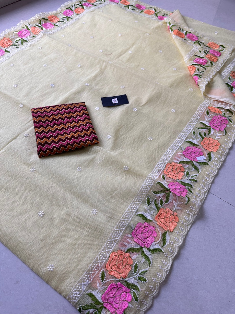 Embroidered Kota Cotton Doria Saree