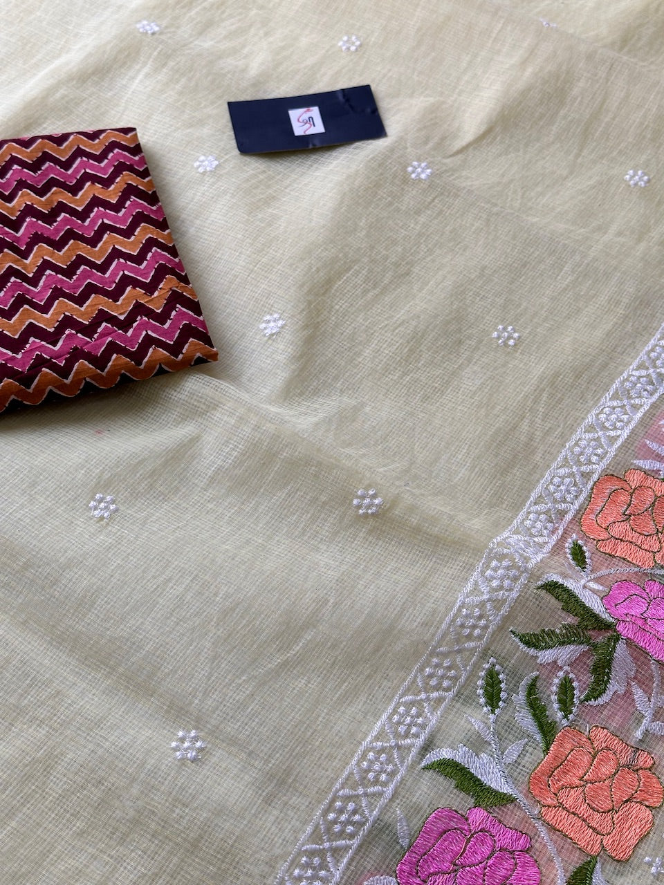 Embroidered Kota Cotton Doria Saree