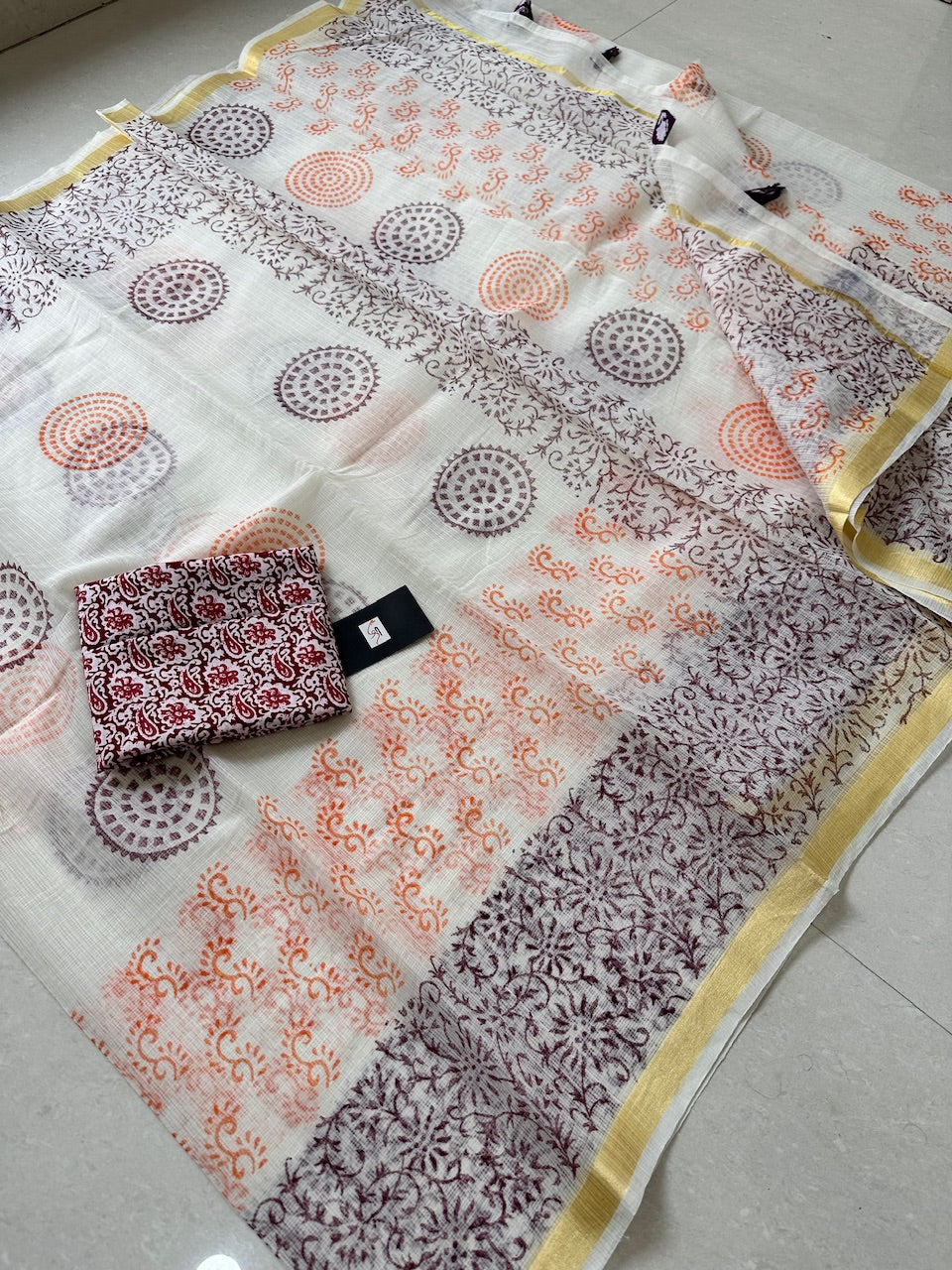 HandBlock Printed Kota Cotton Doria Saree