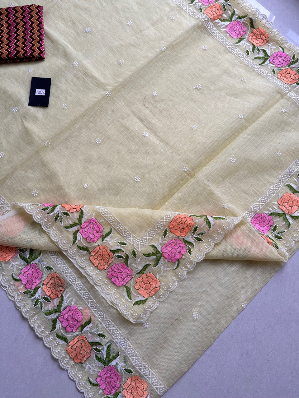 Embroidered Kota Cotton Doria Saree