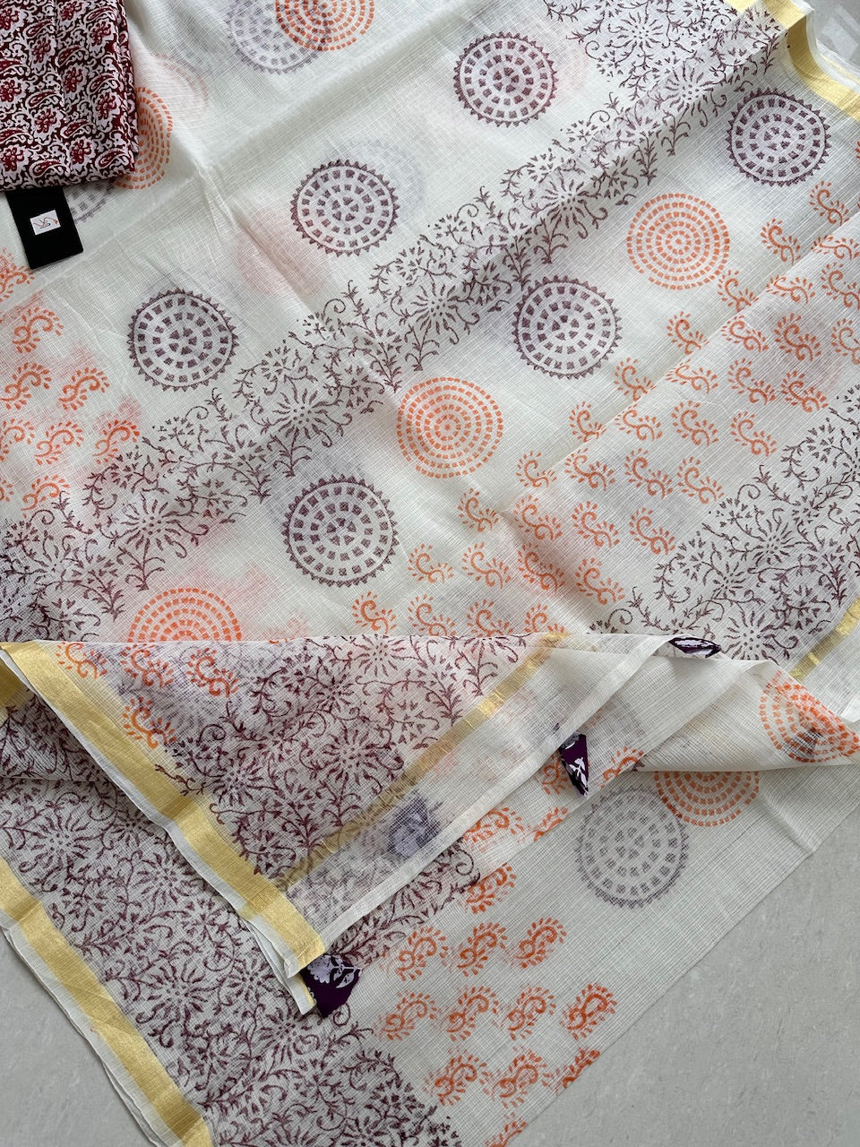 HandBlock Printed Kota Cotton Doria Saree