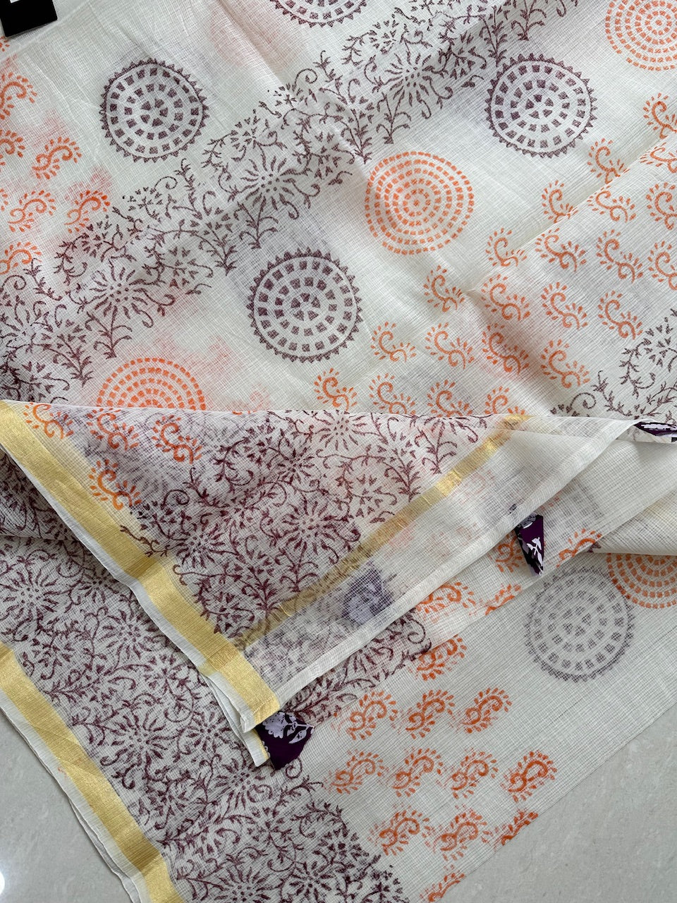 HandBlock Printed Kota Cotton Doria Saree