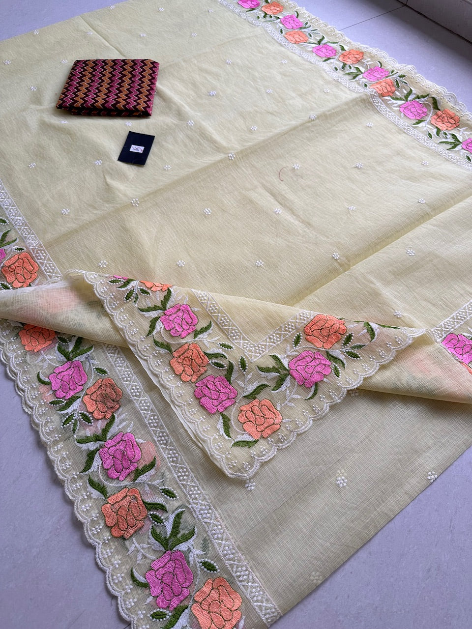 Embroidered Kota Cotton Doria Saree