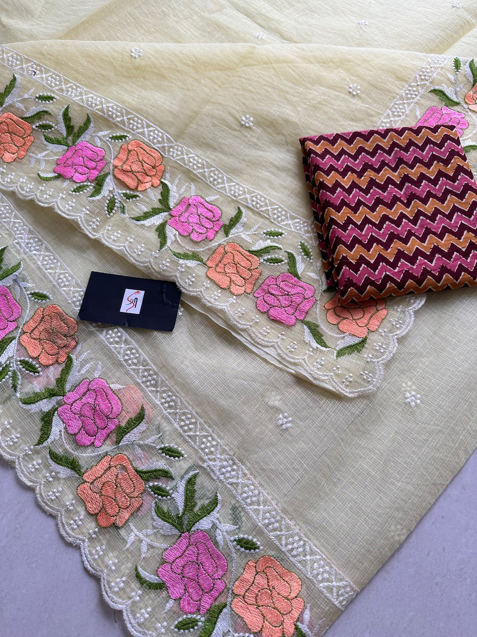 Embroidered Kota Cotton Doria Saree