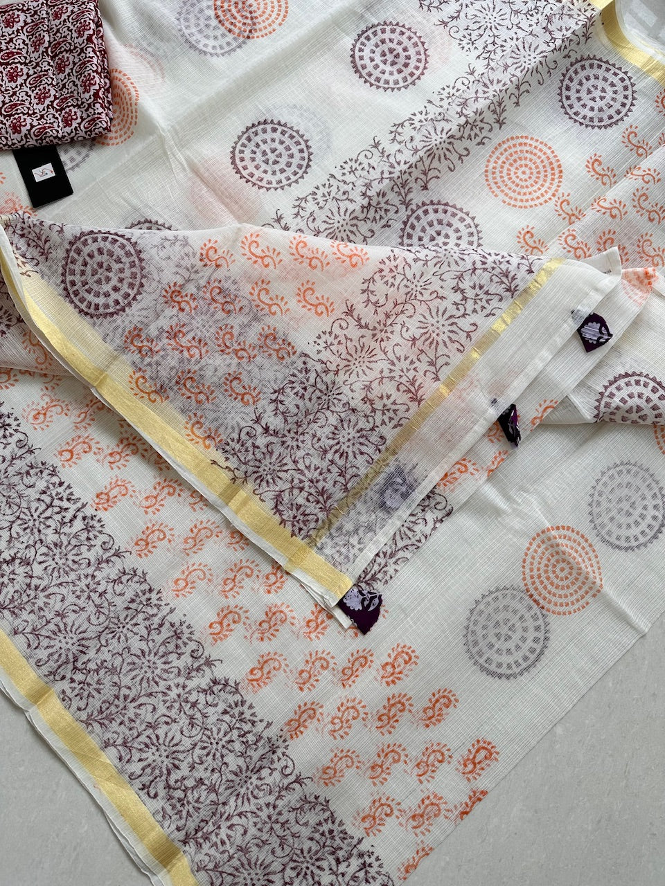 HandBlock Printed Kota Cotton Doria Saree