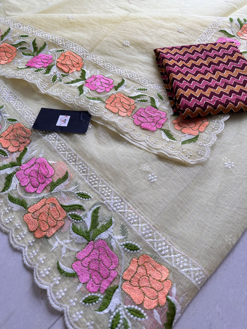 Embroidered Kota Cotton Doria Saree