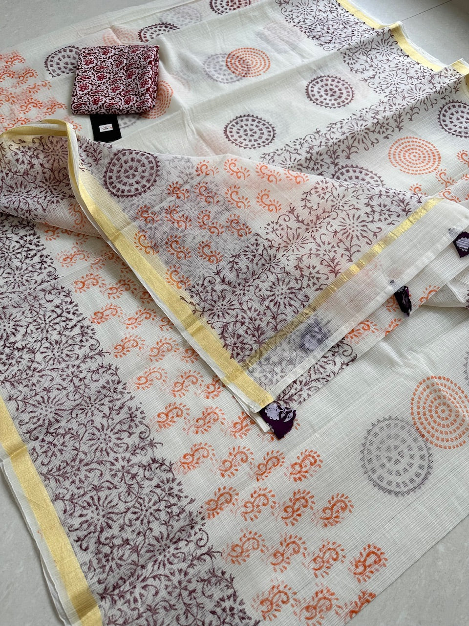 HandBlock Printed Kota Cotton Doria Saree