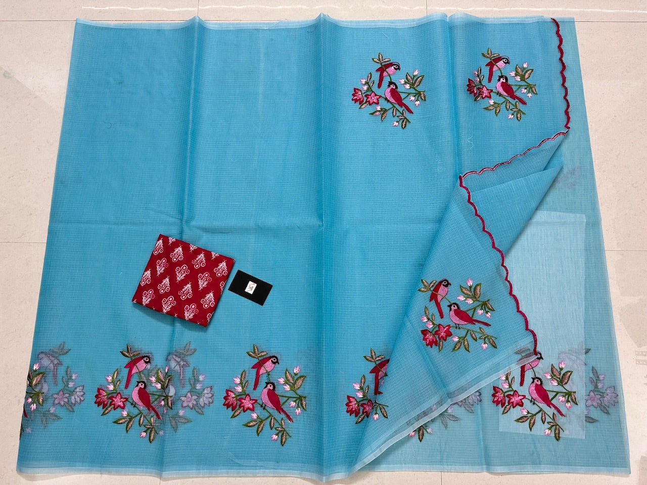 Embroidered Kota Cotton Doria Saree