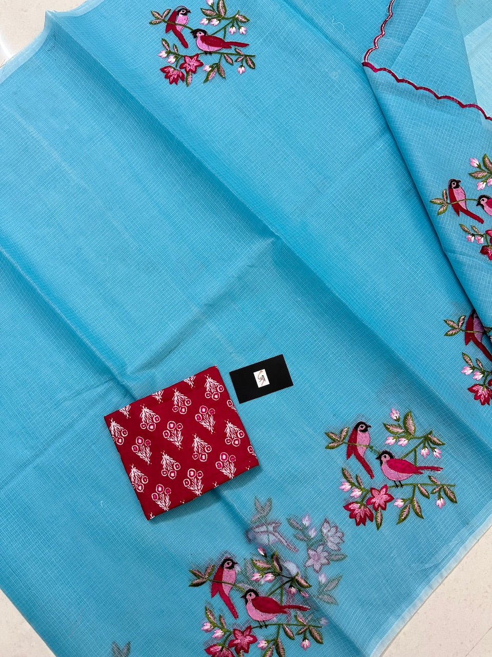 Embroidered Kota Cotton Doria Saree