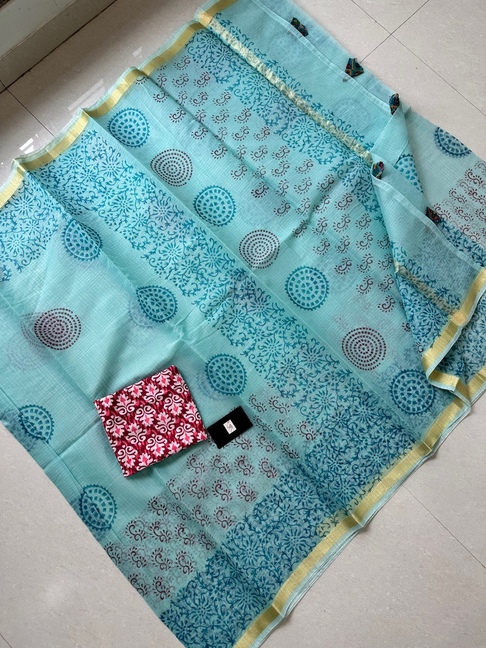 HandBlock Printed Kota Cotton Doria Saree