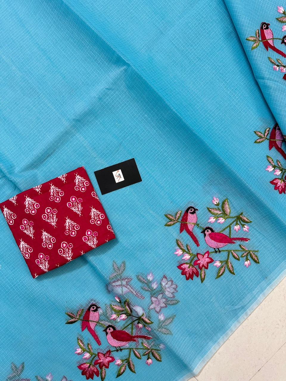 Embroidered Kota Cotton Doria Saree