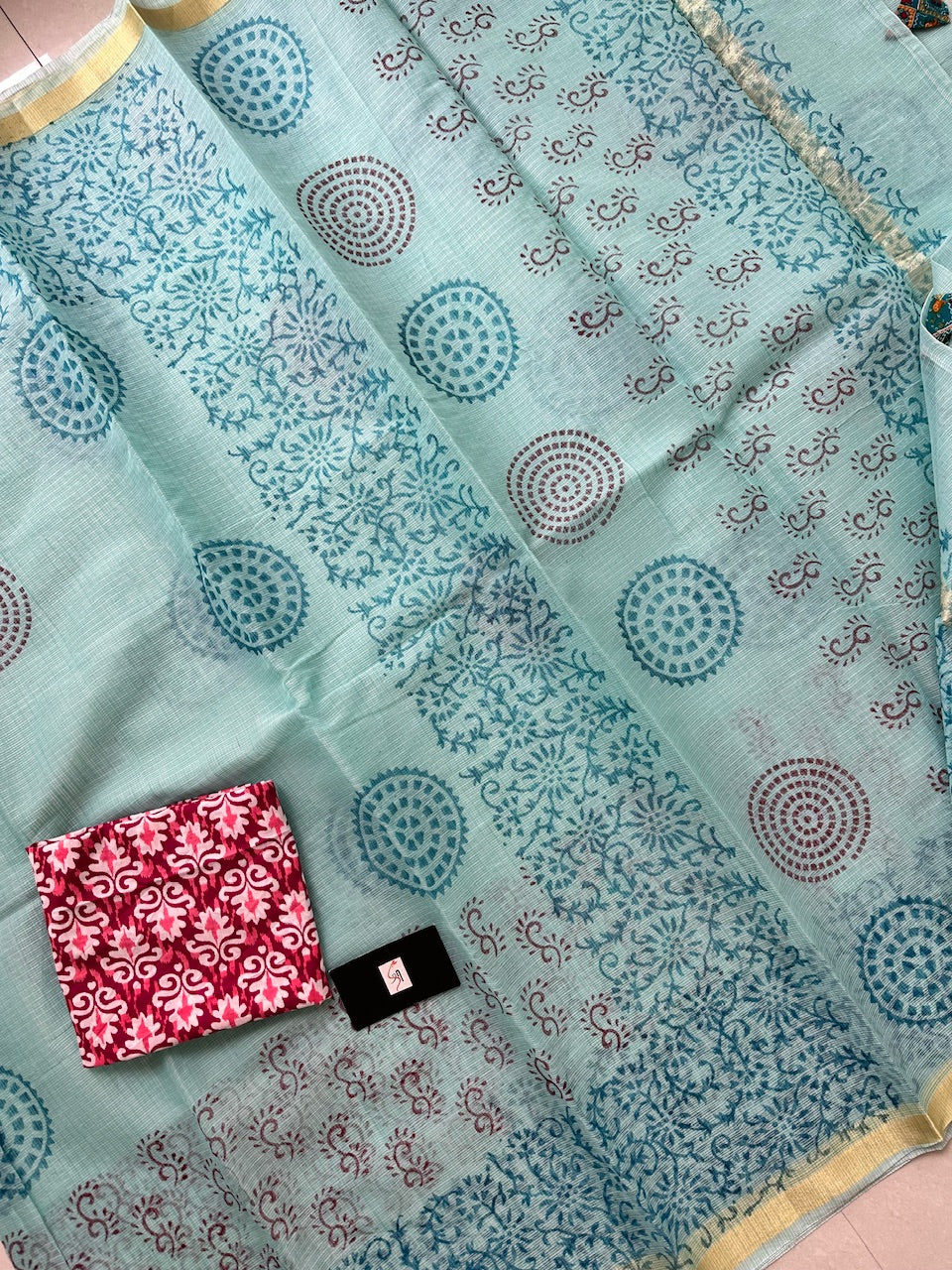 HandBlock Printed Kota Cotton Doria Saree