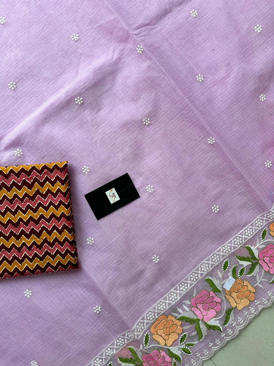 Embroidered Kota Cotton Doria Saree