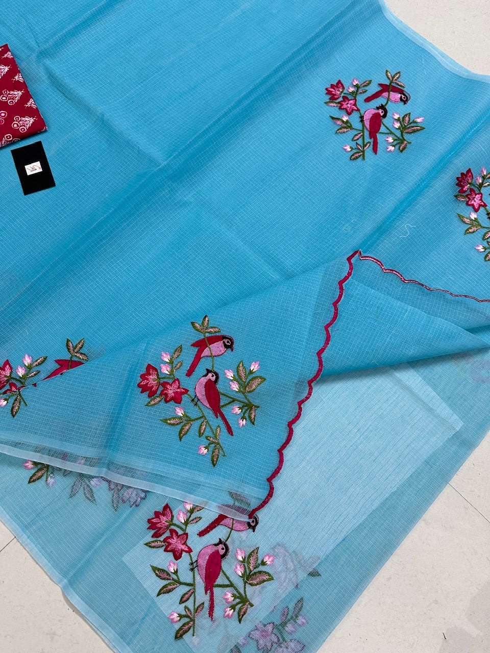 Embroidered Kota Cotton Doria Saree