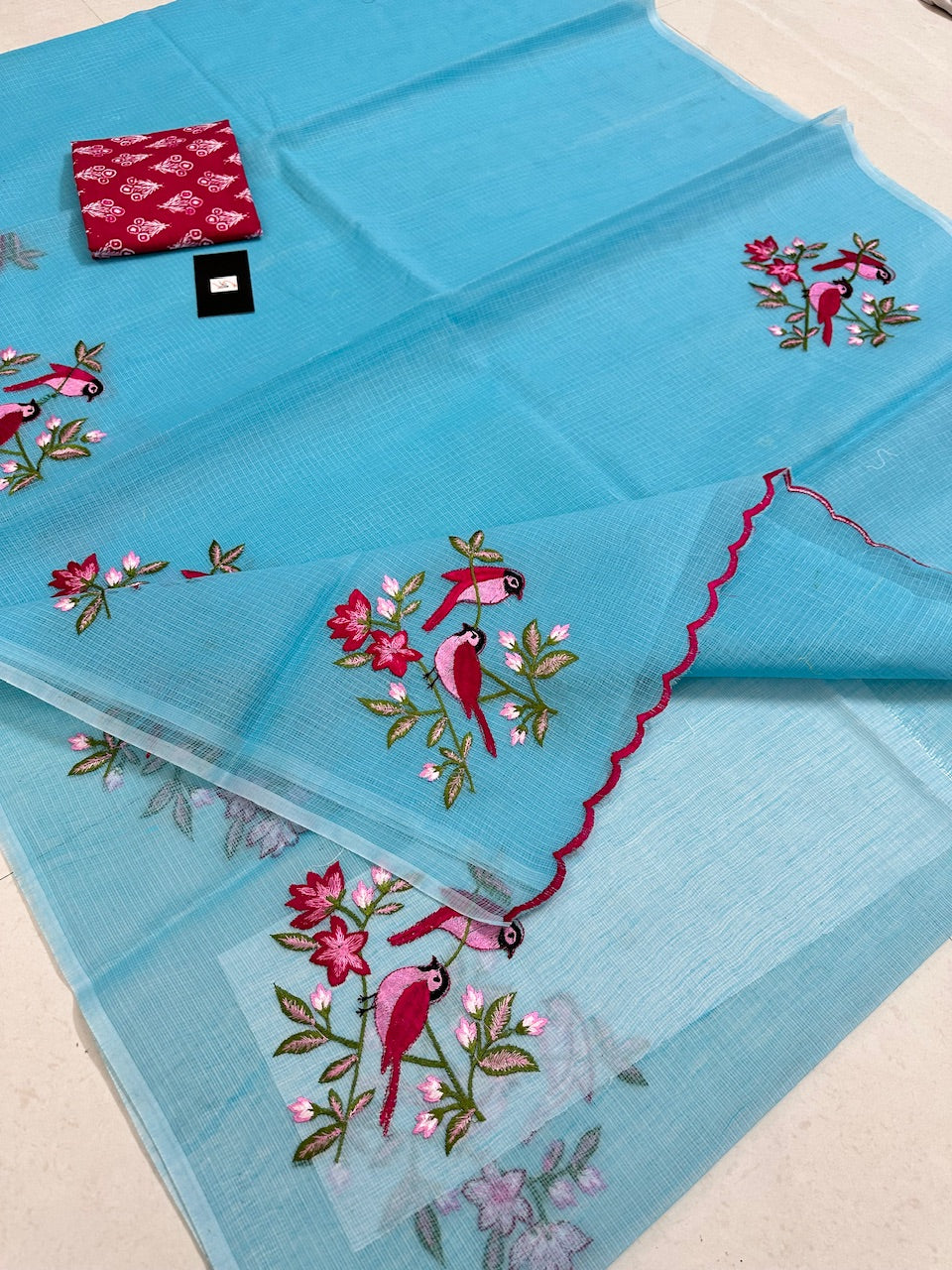 Embroidered Kota Cotton Doria Saree