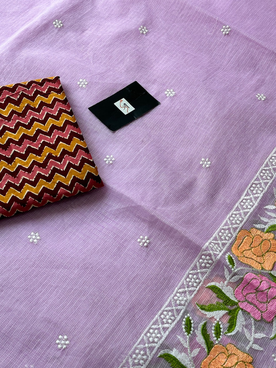 Embroidered Kota Cotton Doria Saree