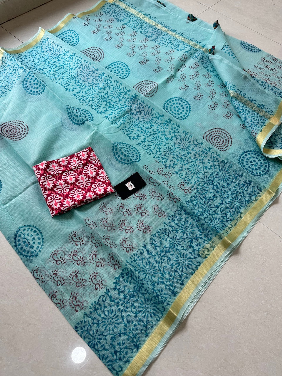 HandBlock Printed Kota Cotton Doria Saree