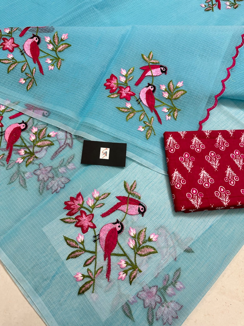 Embroidered Kota Cotton Doria Saree