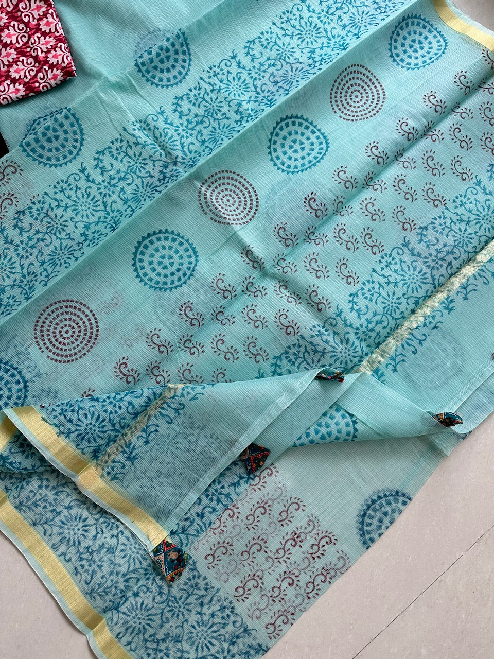 HandBlock Printed Kota Cotton Doria Saree