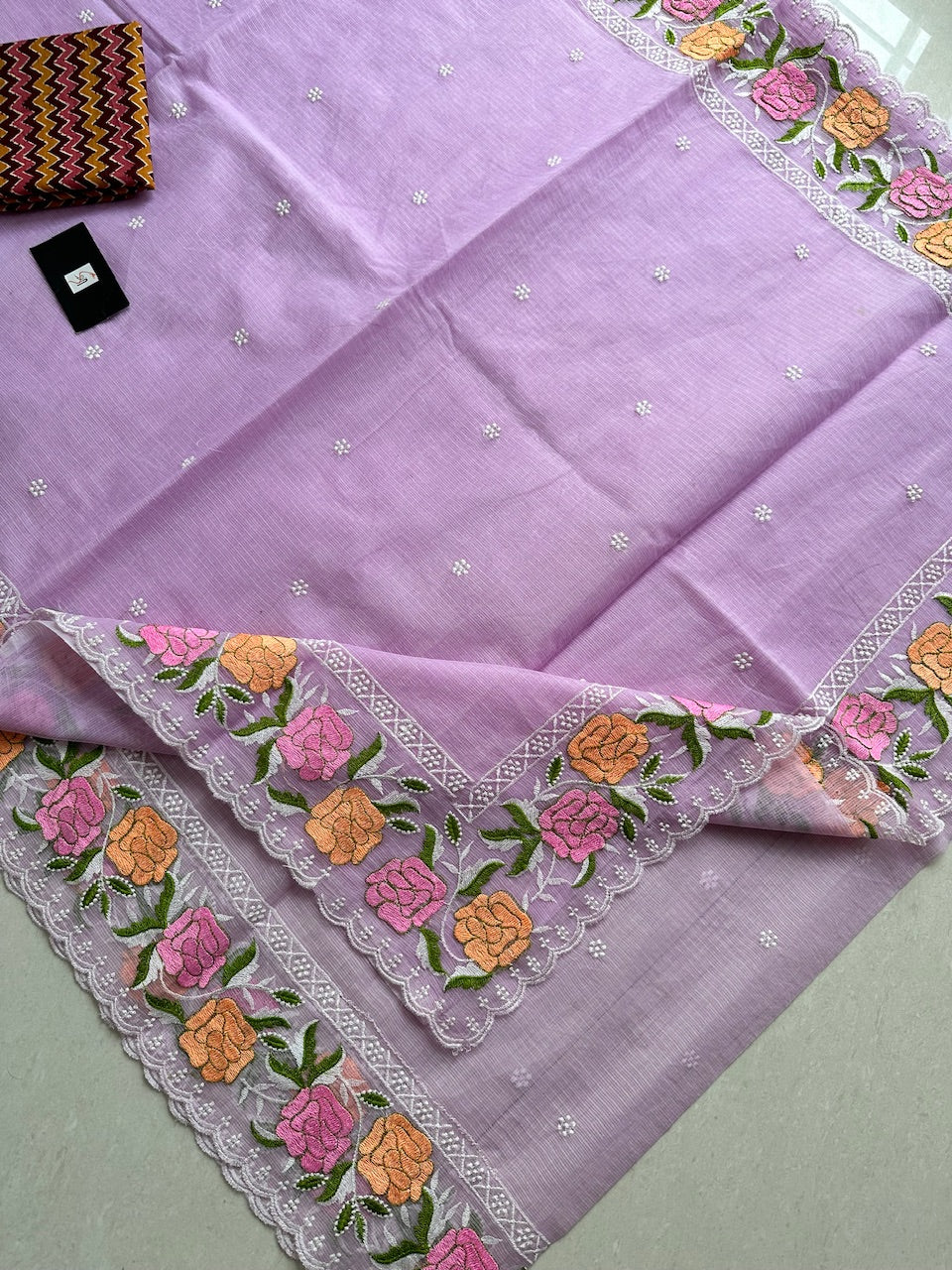 Embroidered Kota Cotton Doria Saree