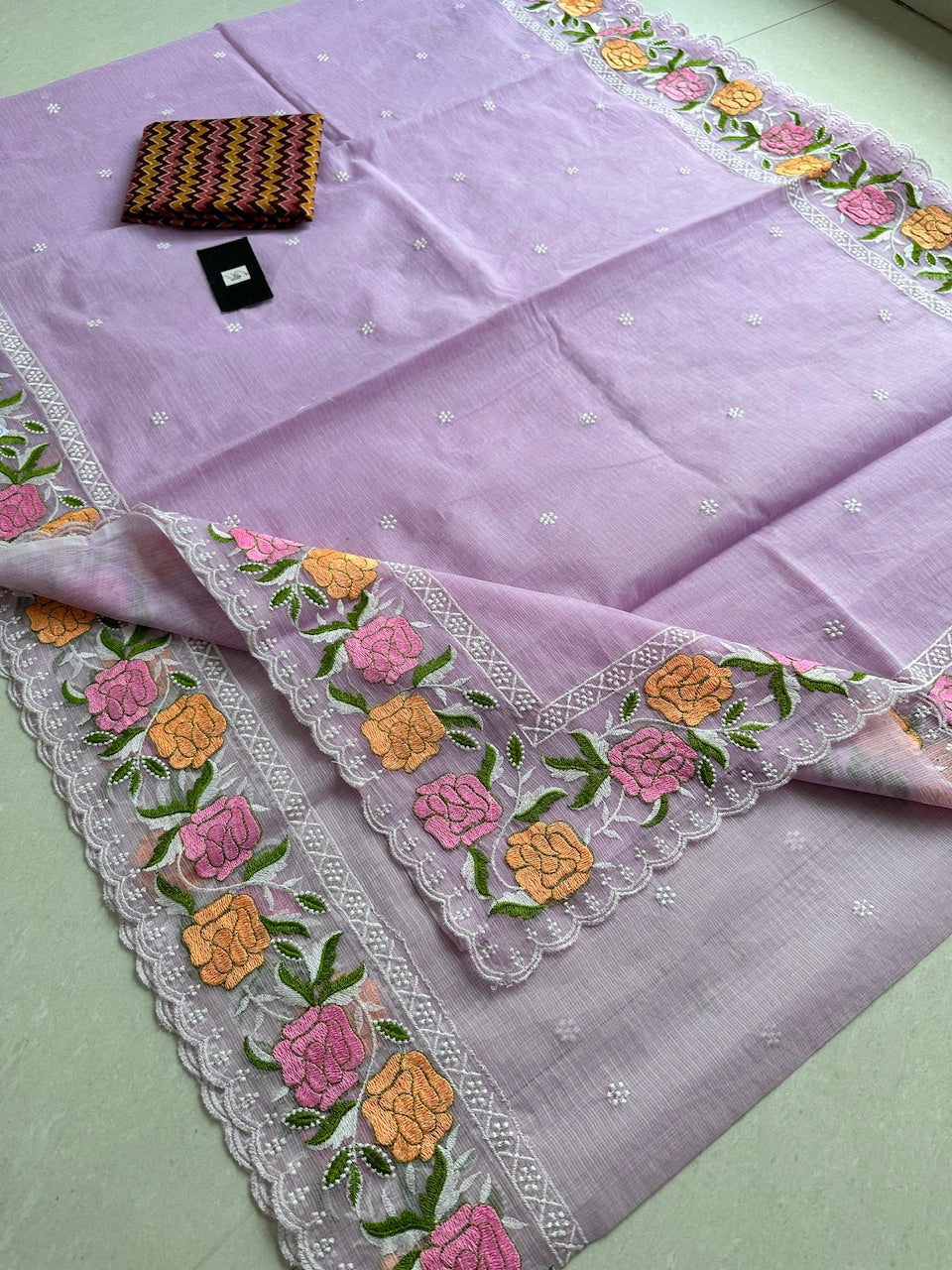 Embroidered Kota Cotton Doria Saree