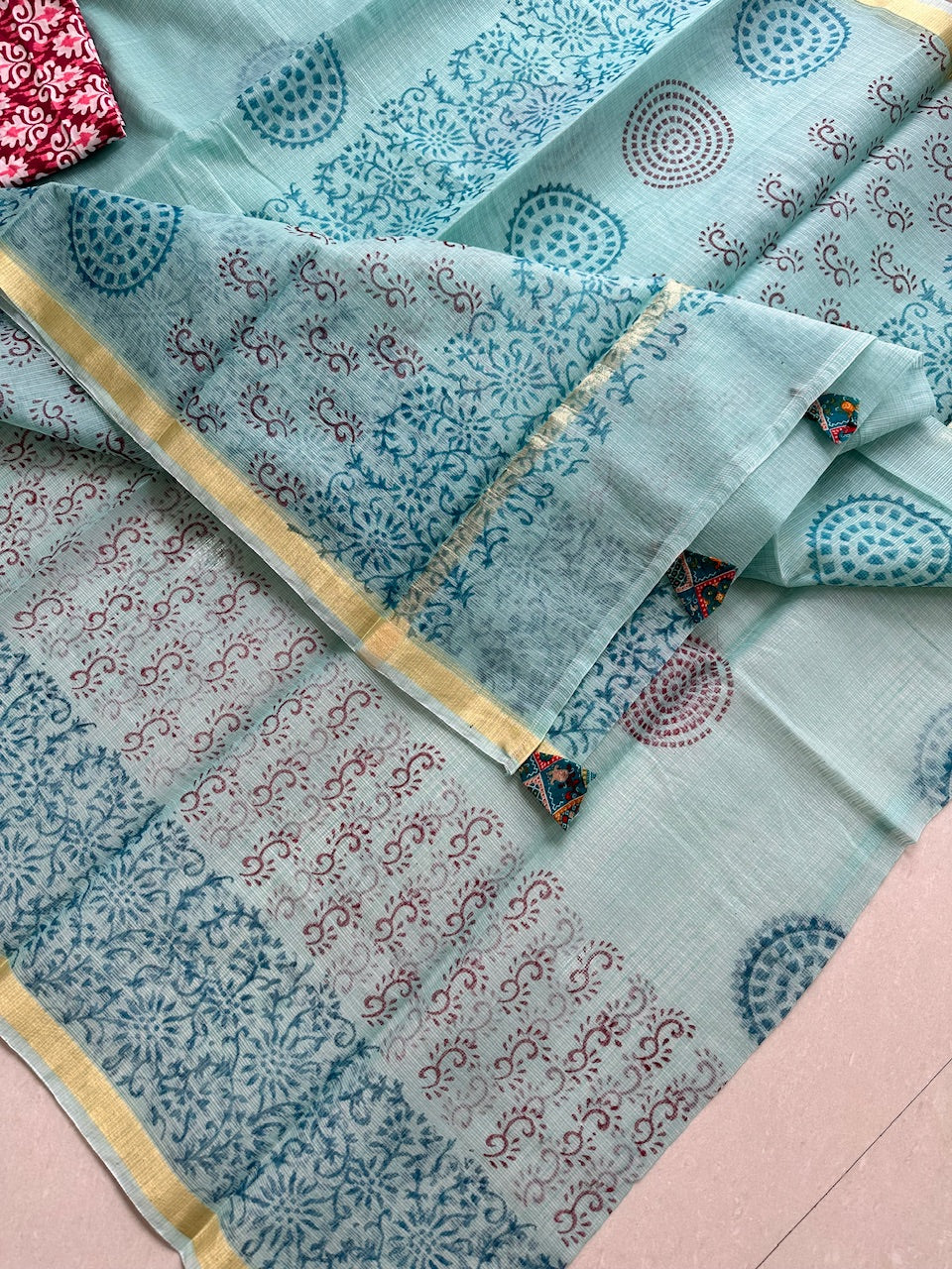 HandBlock Printed Kota Cotton Doria Saree